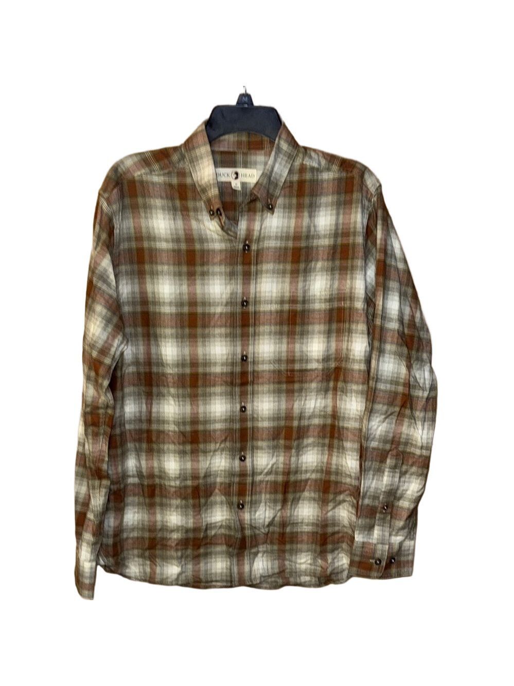 Duck Head Brown White Button Down Shirt Size Medium